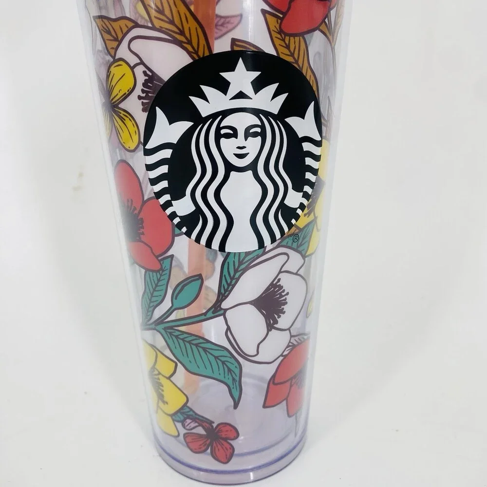Rare Starbucks Poppy Flowers 24oz Acrylic Cold Cup Tumbler Red Lid & Straw